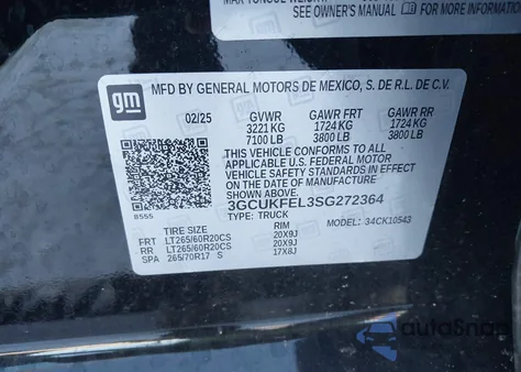 2025 Chevrolet Silverado 1500 4Wd Short Bed Lt Trail Boss from USA, damaged, VIN 3GCUKFEL3SG272364